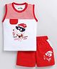 CUTOPIES Cotton Knit Sleeveless B Bear Little Summer Ready Text Printed Placement Striped Coordinating Tee & Shorts Set - Red