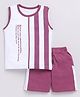 CUTOPIES Cotton Knit Sleeveless Placement Striped & Typography Printed Tee With Side Taped Shorts Set - Magenta