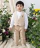 Tiber Taber 100% Cotton Woven Full Sleeves Floral & Leaves Embroidered 3 Piece Party Suit Set - Beige
