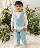 Tiber Taber 100% Cotton Woven Full Sleeves Floral & Leaves Embroidered 3 Piece Party Suit Set - Blue