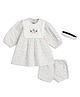 Tiber Taber 100% Cotton Woven Full Puffed Sleeves Floral Printed Dress With Bloomer & Headband Set - White