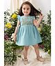 Tiber Taber 100% Cotton Woven Frill Sleeves Floral Embroidered Dress With Bloomer & Headband Set - Blue