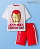 Pine Kids Marvel Single Jersey Knit Oversize Drop Shoulder Half Sleeves T-Shirt and Shorts Set with Avengers Iron Man Graphics - Red & White