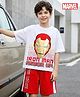 Pine Kids Marvel Single Jersey Knit Oversized Drop Shoulder Half Sleeves T-Shirt and Shorts Set with Avengers Iron Man Graphics - Red & White