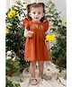 Tiber Taber 100% Cotton Woven Frill Sleeves Floral Embroidered Dress With Bloomer & Headband Set - Rust