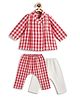 Tiber Taber 100% Cotton Woven Full Sleeves Checked Jhabla & Pants Set - Red & White