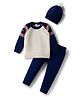 Babyhug Cotton Knit Full Raglan Sleeves Sweater Set with Fair Isle Design & Cap - Navy Blue