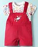 ToffyHouse Corduroy Woven Half Sleeves T-Shirt & Dungaree with Space Patch and Print - Red & White