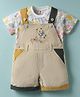 ToffyHouse Corduroy Woven Half Sleeves T-Shirt & Dungaree with Bear Embroidery and Sea Life Print - Orange & Beige
