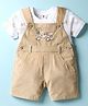 ToffyHouse Corduroy Woven Dungaree & Half Sleeves Inner Tee With Car Print & Embroidery - Tan