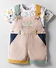 ToffyHouse Corduroy Woven Dungaree & Half Sleeves Inner Tee With Space Theme Print & Embroidery - Beige