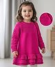 Babyhug Knit Full Raglan Sleeves A-Line Woollen Dress with Cable Knit Design - Dark Pink