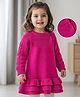 Babyhug Knit Full Raglan Sleeves A-Line Woollen Dress with Cable Knit Design - Dark Pink