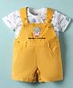 ToffyHouse Corduroy Woven Half Sleeves T-Shirt & Dungaree With Animal Embroidery & Moustache Print - Yellow & White