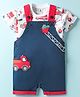 ToffyHouse Corduroy Woven Dungaree & Half Sleeves Inner Tee With Animal & Vehicle Print & Embroidery - Navy Blue