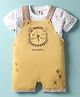 ToffyHouse Corduroy Woven Half Sleeves T-Shirt & Dungaree with Lion Embroidery & Print - White & Yellow