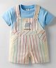 ToffyHouse Corduroy Woven Striped Dungaree & Half Sleeves Inner Tee With Animal Embroidery - Multicolor