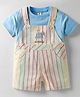 ToffyHouse Corduroy Woven Striped Dungaree & Half Sleeves Inner Tee With Animal Embroidery - Multicolor