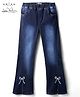 Arias Cotton Woven Full Length Washed Stretchable Jeggings With Embroidered Bow - Blue