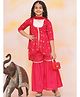 KID1 Silk Woven Three Fourth Sleeves Sequins Embellished  Floral Foil Printed Kurti Sharara With Dupatta Set - Red