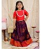 KID1 Silk Woven Half Sleeves Peacock Foil Printed & Gota Lace Embellished Lehenga Choli Set - Red & Purple