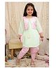 KID1 Silk Woven Three Fourth Sleeves Solid Kurti Dhoti With Sequins Embellished Mirror Work Detailed Shrug Set - Pink & Green