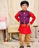 KID1 Silk Woven Full Sleeves Kurta Dhoti With Floral Foil Printed Jacket Set - Purple & Red