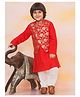 KID1 Jacquard Woven Full Sleeves Solid Kurta With Floral Foil Printed Attached Jacket & Pyjama Set - Red