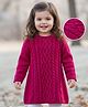 Babyhug Knitted Full Sleeves Woollen Dress With Cable Knit Design - Dark Pink