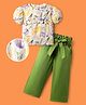 OLLINGTON ST. Rayon Printed Half Sleeves Floral Printed Top & Twill Pants With Belt - Multicolor & Green