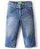 UCB Full Length Slouchy Fit Solid Denim  Jeans  Heart Buckle Belt - Blue