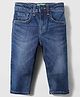 UCB Full Length Straight Fit Solid Color Denim Jeans with Back Embroidery - Navy Blue