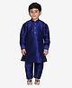 Pehanaava Cotton Woven Full Sleeves Solid Pathani Style Kurta Pyjama Set - Royal Blue