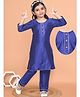 Pehanaava Cotton Blend Woven Three Fourth Sleeves Gota Lace Embellished Kurta Pant Set - Royal Blue