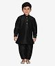 Pehanaava Cotton Blend Woven Full Sleeves Solid Pathani Style Kurta Pyjama Set - Black