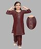 Pehanaava Cotton Woven Three Fourth Sleeves Placket Gota Lace Embellished Kurti Pant Set - Wine