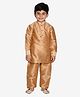 Pehanaava Cotton Blend Woven Full Sleeves Solid Pathani Style Kurta Pyjama Set - Gold