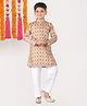 Pehanaava Cotton Woven Full Sleeves Floral Motifs Printed Kurta Pyjama Set - Brown