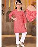 Pehanaava Cotton Woven Three Fourth Sleeves Bandhani Designed Kurti Pant Set - Red