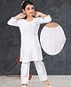 Pehanaava Cotton Woven Three Fourth Sleeves Stripes Embroidered Kurta Salwar - White