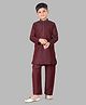 Pehanaava Cotton Woven Full Sleeves Stripe Embroidered Kurta Pyjama Set - Maroon