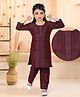 Pehanaava Cotton Woven Three Fourth Sleeves Stripe Embroidered Kurti Pant Set - Maroon