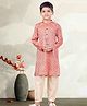 Pehanaava Cotton Woven Full Sleeves Abstract Foil Printed Kurta Pyjama - Red