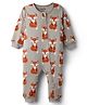 Bonfino 100% Cotton Knit Full Sleeves Rompers With Animal Print - Grey