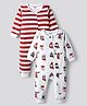 Bonfino 100% Cotton Knit Full Sleeves Striped Romper with Animal Print Pack of 2 - White