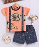 Jb Club Cotton Knit Half Sleeves Baby Tiger Printed Tee & Shorts Set - Orange