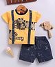 Jb Club Cotton Knit Half Sleeves Baby Tiger Printed Tee & Shorts Set - Yellow