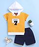 Jb Club Cotton Knit Half Sleeves Sports 7 Text Patch Embroidered Hooded Tee & Shorts Set - Yellow