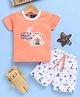 Jb Club Cotton Knit Half Sleeves Teddy Bear & Boat Printed Tee & Shorts Set - Orange