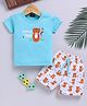 Jb Club Cotton Knit Half Sleeves Baby Tiger Printed Tee & Shorts Set - Blue